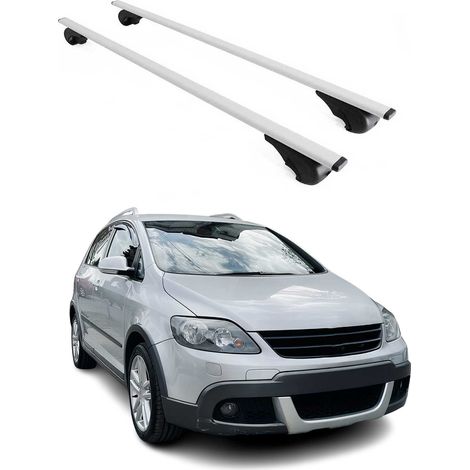OMAC Barres de toit pour VW Golf Plus mk5 mk6 2004-2014 – TÜV / DIN 75302:2019 – Antivol inclus – Charge max 75 kg – 2 barres Argent (1/4)