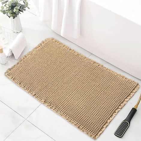 Tappetino da bagno in microfibra ultra morbida con retro in gomma antiscivolo, super assorbente, lavabile in lavatrice, per il bagno, marrone, 46x77 cm (1/2)