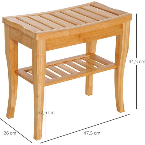 Duschhocker Badhocker mit Ablage Duschsitz Duschstuhl Badstuhl Badregal Bambus 47,5 x 26 x 44,5 cm Natur (1/5)