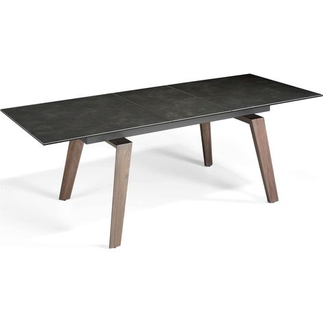 Table extensible plateau marbre de porcelaine base bois de frene - Noyer, graphite (1/5)