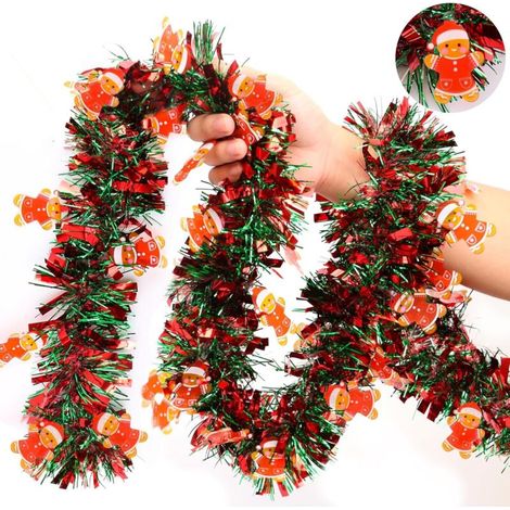 Couronne de Noël Bonhomme en pain d'épices pour sapin de Noël, intérieur ou extérieur, cheminée, décoration de fête (5 pièces de 2 mètres)