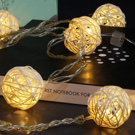 Guirlande Lumineuse pour Intérieur 40 boules en rotin LED Blanc Chaud Indice IP20 5M Noël Maison Chambre Salon Décor (1/5)