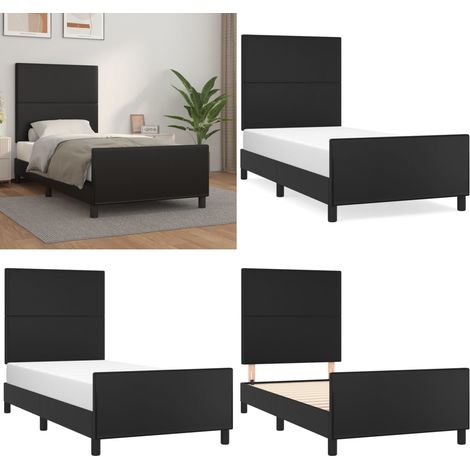 Bettgestell mit Kopfteil Schwarz 90x200 cm Kunstleder - Bettrahmen - Schlafzimmermöbel - Doppelbett - Boxspringbetten - Lattenrost - Home & Living (1/5)