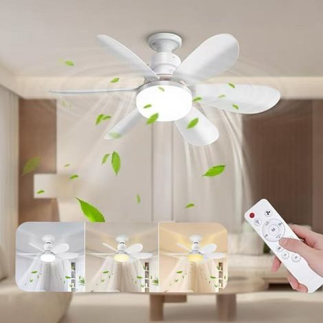 Plafonnier LED moderne, ventilateur de plafond à six pales, avec télécommande, intensité variable, 3 vitesses de ventilation, 40 W, E27 (blanc) (1/5)