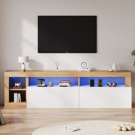 Okwish – Meuble TV 184x42x58 cm pour téléviseurs jusqu'à 80 pouces – Rangement ouvert avec éclairage LED – Composants anti-basculement (1/5)