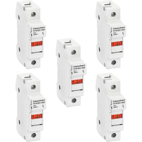Cylindrical Fuse Holder Base RT18-32(X) 32A AC690V 1P DIN Mounting Rail for RT18 RO15 10x38mm Fuse 5PCS (1/5)