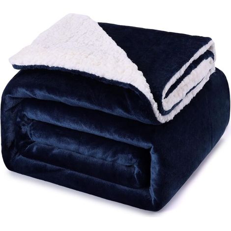 Couverture Epaisse 130cmX160cm, 480GSM Chaude et Confortable, Douce et Moelleuse, Sherpa Sheep, Lavable à la Machine Facile à Manipuler,Cadeau Pratique，Sherpa Bleu Marine