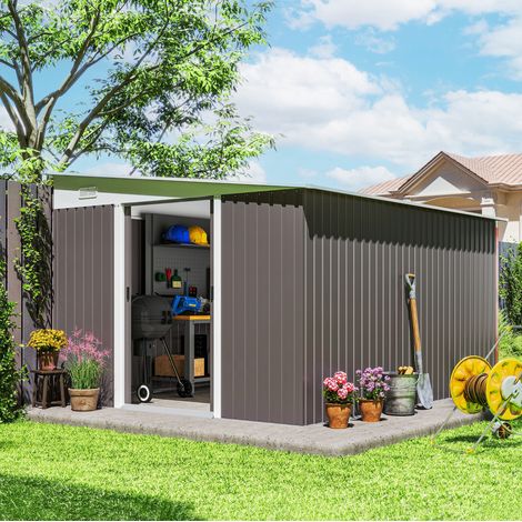 Casetta da giardino 280x345x201 cm in acciaio grigio con porta scorrevole - MEUBLIV (1/5)