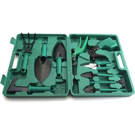 10 Pièces en Acier Inoxydable Outils de Ensemble d'outils de Jardin Outils de Jardinage avec étui de Transport et Gants de Jardinage, Cadeaux pour Les Amateurs de Jardinage (Vert) (1/4)