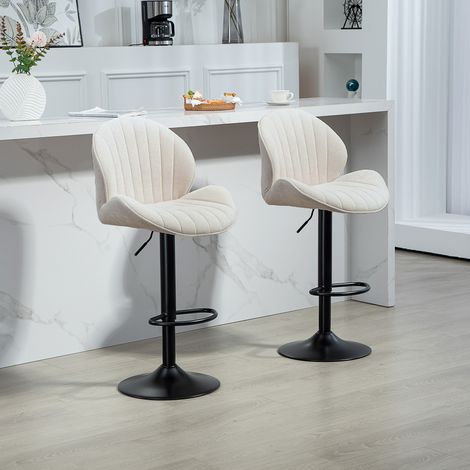 2er-Set Barhocker, Stoffbezug, verstellbare Sitzhöhe, drehbar, Stahlrahmen, Beige