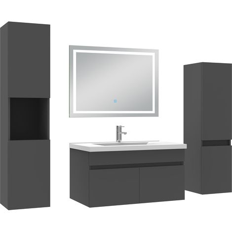 AICA Ensemble Meuble Salle de Bain 80cm avec colonne + miroir lumineux 3 couleurs Anthracite (1/5)