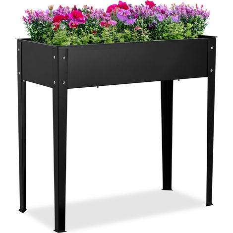 Relaxdays Hochbeet, Garten, Balkon & Terrasse, pulverbeschichteter Stahl, HxBxT: 80 x 85 x 40 cm, Pflanzenbeet, schwarz (1/5)