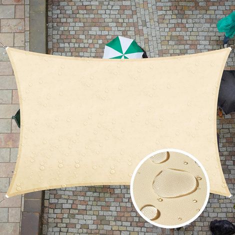 Voile d'ombrage Rectangulaire 2x4m Imperméable Toile Ombrage UV Protection pour Patio Jardin, Terrasse,Extérieur, Balcon, Beige (1/5)