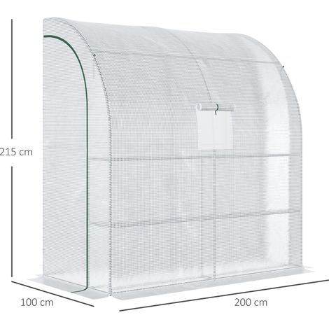Serre tomates blanche 200x100x215cm aluminium, fenêtres grillagées portes enroulables anti-UV (1/5)