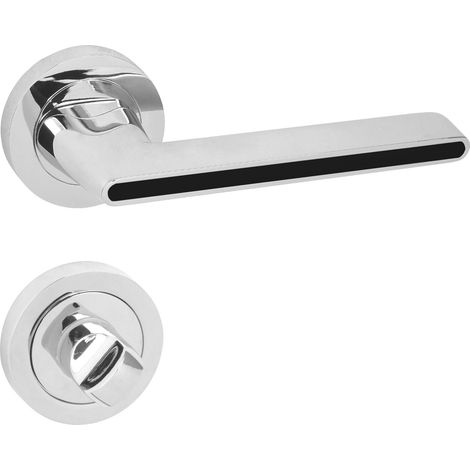 DOMINO Poignée de porte ONYKS R M6 Noir WC Poignée avec rosace WC Chrome brillant/noir (1/5)