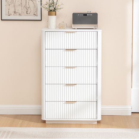 Kommode mit 5 Schubladen Weiß MDF mit Stauraum OKMYHOME (1/5)