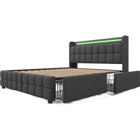 Polsterbett 140x200 cm Grau mit USB, LED und 4 Schubladen HOMVRA (1/5)