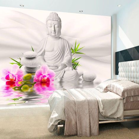 Papier peint bouddha et orchidées - 250 x 175 cm (1/4)