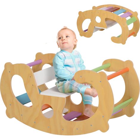 Arco de escalada infantil 2 en 1 para niños de 18 a 48 meses, mecedora arcoíris para niños y niñas, bebés y niños pequeños.