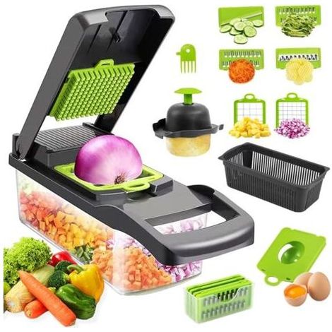 16 en 1 Mandoline Cuisine Kit, Coupe Decoupe Legumes Multifonctions, Legumes Manuel à 7 Lames Remplaçables Vegetable Chopper, Coupe Legume Cube, pour Couper, Râper Les, Trancher Légumes (1/5)