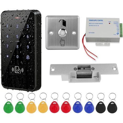 Contrôleur d'accès étanche IP68 avec alimentation CC, bouton interrupteur de porte, 10 porte-clés d'identification, pas de serrure électrique (1/5)