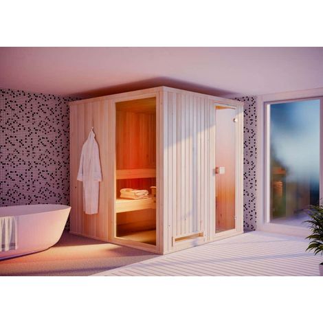 Sauna intérieur FinnTherm Miranda Naturel , 40 mm Épaisseur de paroi 244 x 194 cm