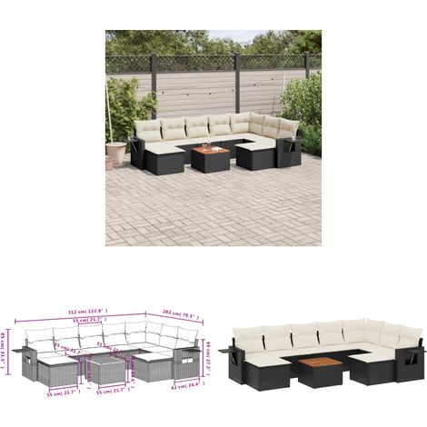 10-tlg. Garten-Sofagarnitur mit Kissen Schwarz Poly Rattan - Gartenmöbel Set - PE-Rattan Möbel - Outdoor Lounge - Esszimmergarnitur - Balkonmöbel - Home & Living (1/3)