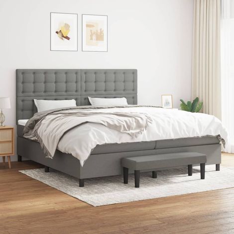 Lit à sommier tapissier avec matelas - Cadre De Lit Moderne: King Size - Lit Double - Gris foncé 200x200cm Tissu Chic-235991 (1/5)
