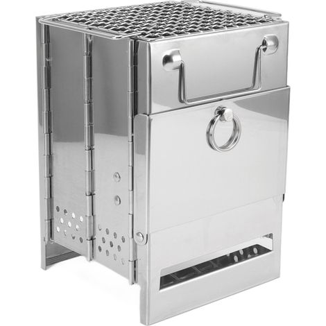Réchaud à bois de camping pliable en acier inoxydable avec mini barbecue intégré pour un pique-nique en plein air chaleureux (1/5)