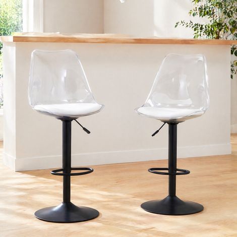 MEUBLIV Lot de 2 tabourets de bar transparents noirs – réglables en hauteur, pivotants (1/5)