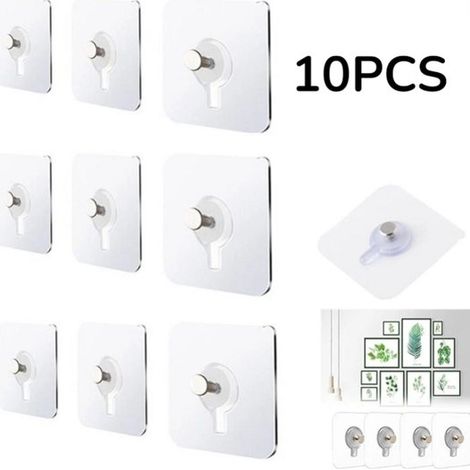 Lot de 10 clous et crochets muraux autocollants, sans perçage, pour cadres, affiches, tableaux et décorations murales (1/5)