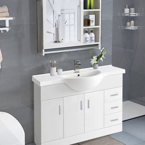 Floor Standing Basin Cabinet Vanity Sink Unit Bathroom Storage Furniture 1200mm Gloss White (1/5)