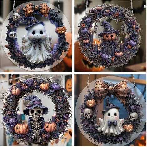 4er-Set Halloween-Hängedekorationen, niedliche Geisterfiguren, 2D-Acryl-Anhänger für Halloween, für Fenster, drinnen, draußen, Garten, Veranda, Küche, handgefertigtes Geschenk (1/5)