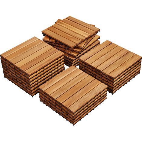 Yaheetech Piastrelle per Esterno 30 X 30 cm per Pavimento da Giardino in Legno di Acacia Impermeabili per Patio Terrazza Balcone Piscina Facili da Posare 27 Pezzi (1/5)