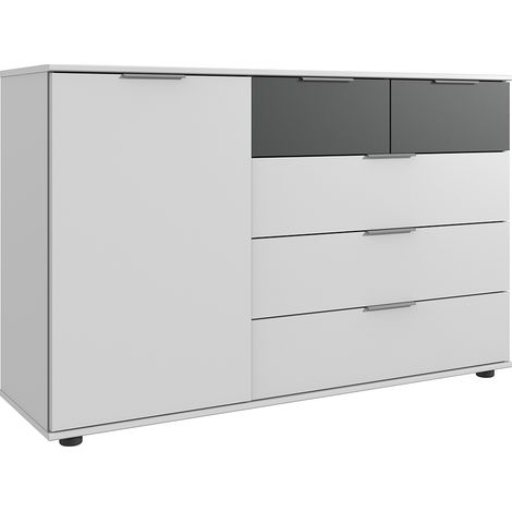 Kommode 130cm, 5 Schubladen, 1 Tür, weiß und graphit, VIESTE-43