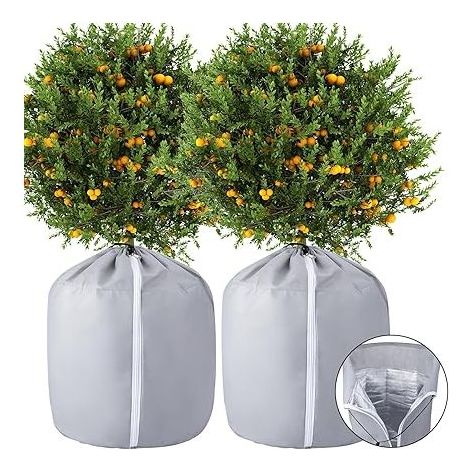 2 Pièces Protege Pot Exterieur - Protection Pot de Fleur Hiver - Housse Hivernage Plante en Pot Réutilisable 70x65cm Grise (1/5)