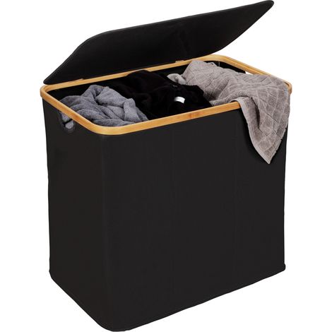 WENKO Bambus Wäschetruhe Trio Ecori in Schwarz 57 x 50 x 37 cm (1/5)