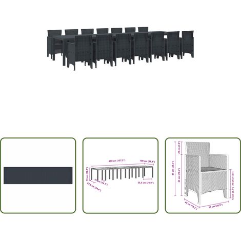 Gartenstuhl -  Garten-Esszimmergarnitur mit Kissen 15 pcs Anthrazit PP (1/5)
