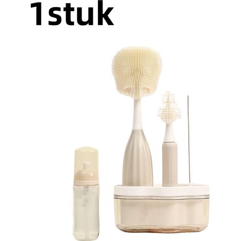 Lot de 1 brosse de nettoyage brosse pour bouteille à presser brosse multifonction à pince ensemble de brosses de nettoyage en silicone pour tétines beige (1/5)
