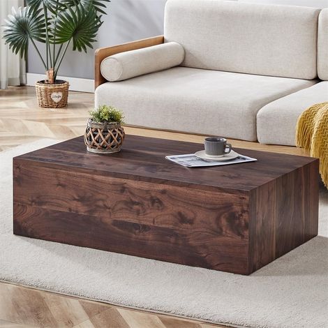 Table de salon rectangulaire – Bois de noyer, dimensions 90 x 50 x 30 cm, patins antidérapants – Style luxueux moderne (1/5)