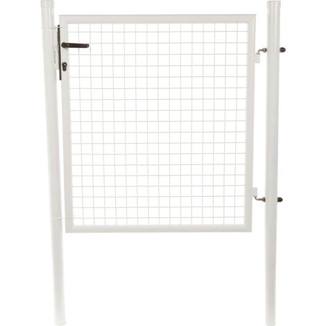 Portillon grillagé blanc 1,50 x 1,00 m – Serrure incluse – Maille 50 x 50 mm – Poteaux de 60 mm à sceller – Filiac