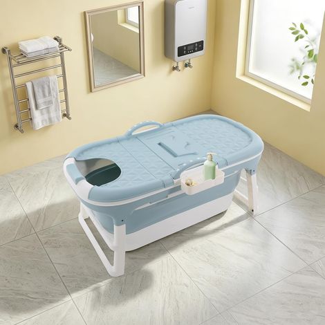 Foldable Bathtub Large Capacity Portable Bath Tub with Storage Basket, Adult Folding Bathtub with Lid Soaking Bath Tub for Home Spa Camping and Travel Use (1176253cm) (1/5)
