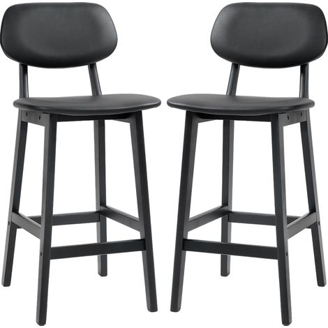 Set of Two Wooden Classic Bar Stools, with Faux Lear Seats - Black (1/5)