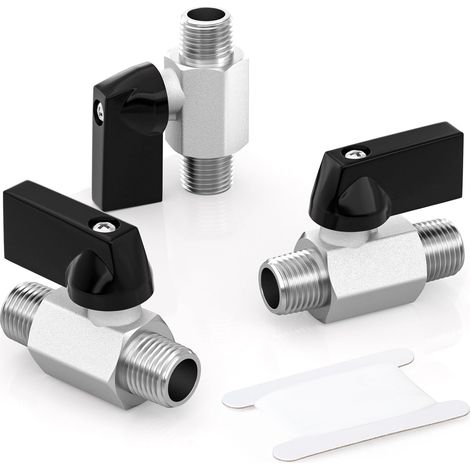 3pièces 1/4 pouce Mini vanne à bille en laiton Interrupteur d'arrêt, 1/4 x 1/4 pouce mâle raccord de tuyau fileté (1/5)