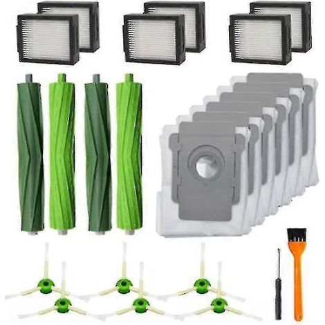 Pièces de rechange pour aspirateur robot Roomba i7, i7+ / i7 Plus, E5 et E6 : accessoires, brosse principale, brosse latérale et filtre.