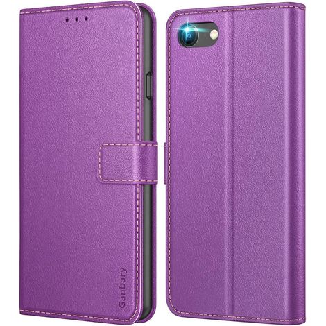Handyhülle iPhone SE 2022 5G SE 2020 7 8 Leder Tasche Violett (1/5)