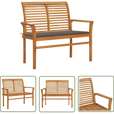 The Living Store Gartenbank mit Taupe Auflage 112 cm Massivholz Teak - Gartenbank - Teakholz Gartenmöbel - Outdoor Bank - Terrasse Bank - Gartendeko (1/5)