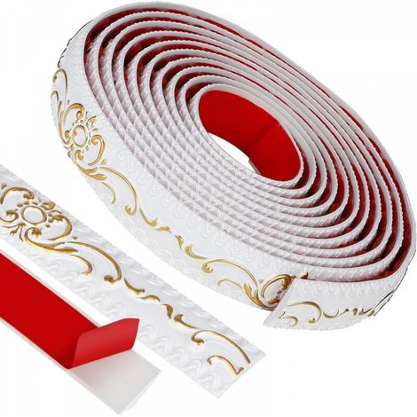 Moulure Flexible Auto-adhésive, 3,6cmx5m, Bordure Decorative en PVC, pour Armoire, Bordure de Miroir, Mur, Porte, Blanc-Or (1/5)