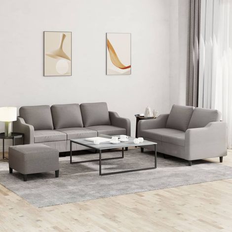 3-tlg. Sofagarnitur mit Kissen Taupe Stoff