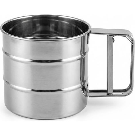 Tamis de Farine Acier Inoxydable, 11×9.5 cm Capacité 250g Tamis Cuisine opération à une main pour tamiser sucre glace farine sucre et épices, Argent (1/5)